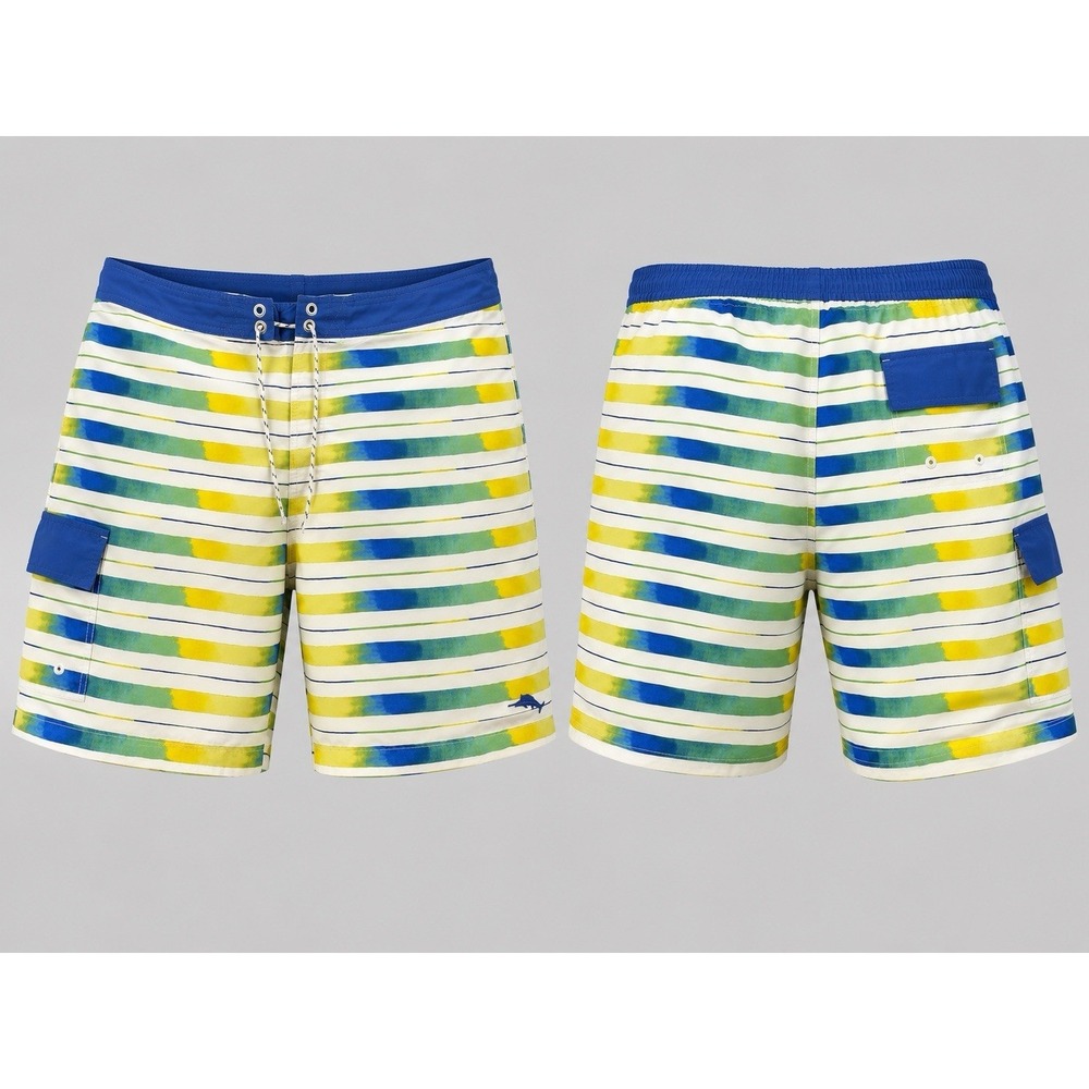 Tommy Bahama Relax Swim Trunks MENS XXL  Blue YELLOW GRN WHITE STRIPE